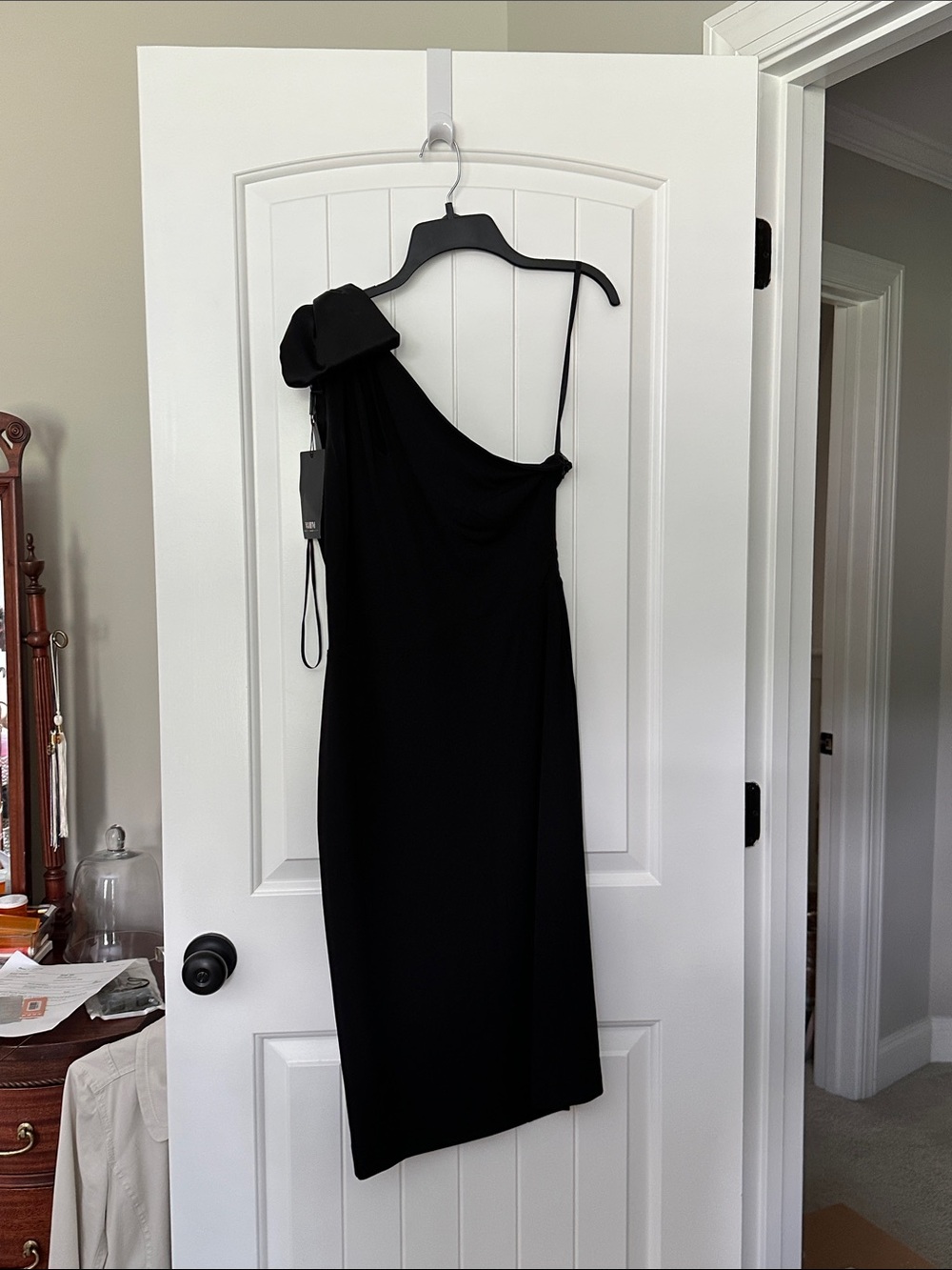 White House Black Market Black One-Shoulder Dress with Bow
